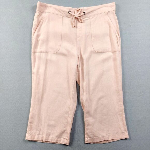 Denim & Co Naturals Pants Womens Sz LP Crop Linen Blend Wide Leg Petites Beach - Picture 3 of 12